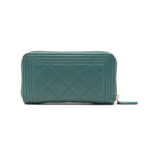 Lambskin Quilted Small Boy Zip Around Wallet Teal - Picture 3 of 12